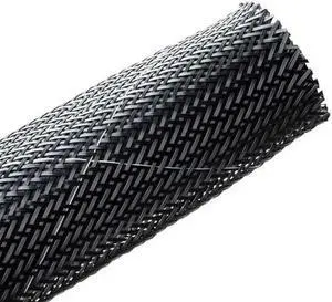 HellermannTyton 170-03093 Braided Sleeving, Expandable, Flame Retardant, 1" Dia, PET, Black, 250 ft/bulk reel