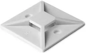 HellermannTyton MB4A10C2 Adhesive Cable Tie Mount, 1.12" x 1.12", .18" Max Tie Width, .18" Hole Dia, PA66/SR T50, White,