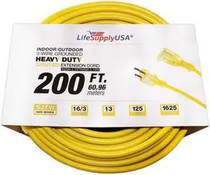 16/3 200ft SJT 13 Amp 125 Volt 1625 Watt Lighted End Indoor/Outdoor Heavy Duty Extension Cord (200 Feet)
