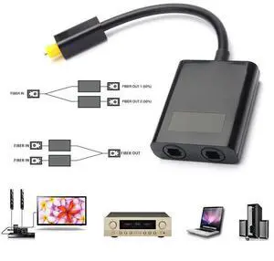 Dual Port Digital Toslink Optical Fiber Audio Splitter Cable Adapter 1 In 2 Out