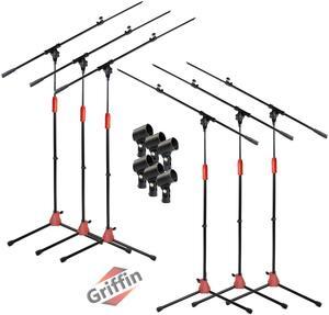Microphone Boom Stand with Mic Clip Adapter (Pack of 6) by GRIFFIN | Adjustable Holder Mount For Studio Recording Accessories, Singing Vocal Karaoke, Live Stage | Tripod Folding Legs & Telescoping Arm Microphone Boom Stand with Mic Clip Adapter (Pack of 6) by GRIFFIN | Adjustable Holder Mount For Studio Recording Accessories, Singing Vocal Karaoke, Live Stage | Tripod Folding Legs & Telescoping Arm