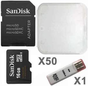 SanDisk Kit of Qty 50 x Sandisk 16GB mSDHC SDSDQAB-016G Card with Plastic Cases, SD Adapters and 1 USB Reader
