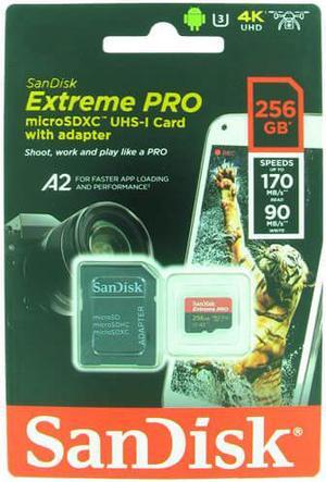 SanDisk SDSQXCZ-256G-GN6MA DJT 256GB 8p MSDXC r170MB/s w90MB/s UHS-I U3 A2 V30 SanDisk Extreme Pro Micro Secure Digital Extended Capacity Card w/ Adapter