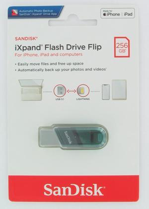 SanDisk SDIX90N-256G-GN6NE MAI 256GB USB 3.1 Lightning iXpand Flash Drive Flip Silver/Blue