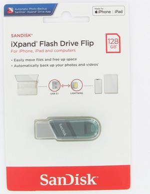 SanDisk SDIX90N-128G-GN6NE MAH 128GB USB 3.1 Lightning iXpand Flash Drive Flip Silver/Blue