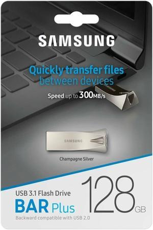 Samsung MUF128BE3APC MAH 128GB USB 31 Flash Drive r400MBs Samsung Bar Plus Champagne Silver Metal Casing