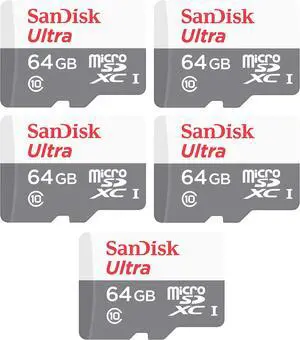 SanDisk Kit of Qty 5 x SanDisk Ultra 64GB microSDXC SDSQUNR-064G-GN3MN with Cases