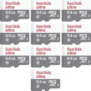 SanDisk Kit of Qty 10 x SanDisk Ultra 64GB microSDXC SDSQUNR-064G-GN3MN with Cases