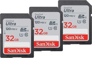 SanDisk 32GB Ultra SDHC UHS-I Class 10 Memory Card 120MB/s U1, Full HD, SD Camera Card SDSDUN4-032G-GN6IN (3 Pack)