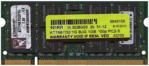 Kingston KTT667D2/1G BJG 1GB 200p PC2-5300 CL5 16c 64x8 DDR2-667 2Rx8 SODIMM RFB