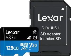 Lexar LSDMI128BB633A DCM 128GB 8pin microSDXC r100MB/s w45MB/s C10 U3 V30 A1 UHS-I Lexar microSDXC Memory Card w/ Adapter