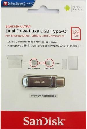 SanDisk SDDDC4-512G MCD 512GB USB 3.1 Dual A+C Flash Drive r150MB/s SanDisk Ultra Luxe Silver Premium Metal Design Swivel Bulk RFB