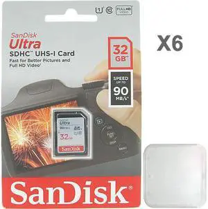 SanDisk Kit of Qty 6 x SanDisk Ultra 32GB SDHC SDSDUNR-032G-GN6IN with Cases