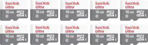 SanDisk Kit of Qty 10 x SanDisk Ultra 16GB microSDHC SDSQUNS-016G-GN3MN