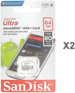 SanDisk Kit of Qty 2 x SanDisk Ultra 64GB microSDXC SDSQUNS-064G-GN3MN