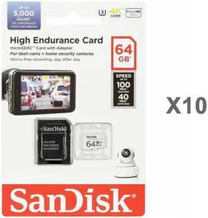 SanDisk Kit of Qty 10 x SanDisk High Endurance 64GB microSDXC SDSQQNR-064G-GN6IA