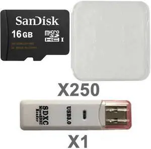 SanDisk Kit of Qty 250 x Sandisk 16GB mSDHC SDSDQAB-016G Card with Plastic Cases and 1 USB Reader