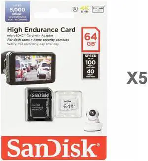 SanDisk Kit of Qty 5 x SanDisk High Endurance 64GB microSDXC SDSQQNR-064G-GN6IA