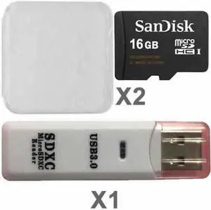 SanDisk Kit of Qty 2 x Sandisk 16GB mSDHC SDSDQAB-016G Card with Plastic Cases and 1 USB Reader