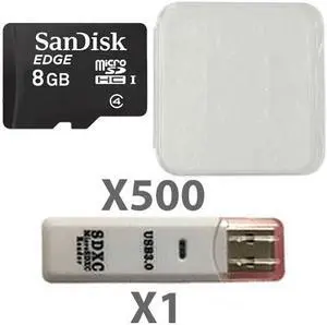 SanDisk Kit of Qty 500 x SanDisk Edge 8GB microSDHC SDSDQAB-008G with Cases, 1 USB Reader