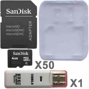 SanDisk Kit of Qty 50 x SanDisk 4GB microSDHC SDSDQAB-004G with Adapters, Cases, 1 USB Reader