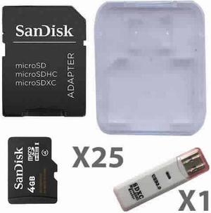 SanDisk Kit of Qty 25 x SanDisk 4GB microSDHC SDSDQAB-004G with Adapters, Cases, 1 USB Reader