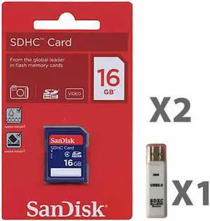 SanDisk 16GB SDHC Class 4  SDSDB-016G-B35 Memory Card Retail (2 Pack) with 1 Reader