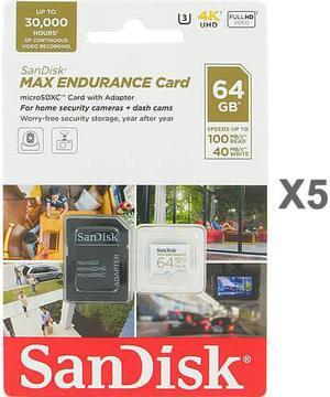 SanDisk Kit of Qty 5 x SanDisk Max Endurance 64GB microSDXC SDSQQVR-064G-GN6IA