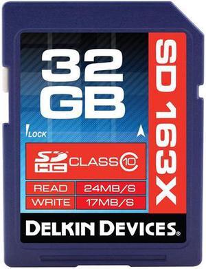 Delkin DDSD16332G-BT CRC 32GB 9p SDHC r24MB/s w17MB/s 163x Class 10 UHS-I U1 Secure Digital High Capacity Card with Delkin Label Bulk