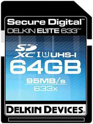 Delkin BBSDELITE633-64GB CVK 64GB 9p SDXC r95MB/s w45MB/s UHS-I U1 Elite 633 Secure Digital Extended Capacity Card Bulk