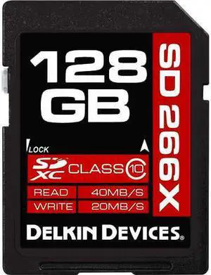 Delkin BBSDXC266-128GB CYU 128GB 17p SDXC 266x r40MB/s w20MB/s Class 10 UHS-II Secure Digital Extended Capacity Card Bulk
