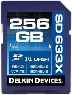 Delkin BBSDXC633-256GB DHE 256GB 9p SDXC 633x r95MB/s w80MB/s UHS-I U3 Secure Digital Extended Capacity Bulk