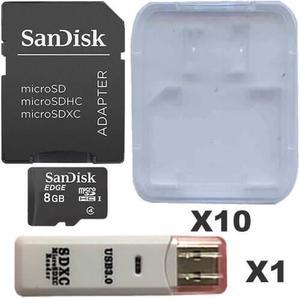 SanDisk 8GB MicroSD Class 4 UHS-1 SDSDQAB-008G Micro SDHC Card (10 Pack) with Adapters, Plastic Cases and 1 Reader
