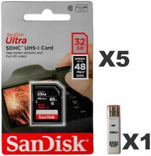 SanDisk 32GB SDHC Class 10 SDSDUNB-032G-GN3IN Memory Card Retail (5 Pack) with 1 Reader