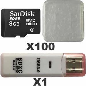 SanDisk 8GB MicroSD Class 4 UHS-1 SDSDQAB-008G Micro SDHC Card (100 Pack) with Plastic Cases and 1 Reader