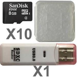 SanDisk 8GB MicroSD Class 4 UHS-1 SDSDQAB-008G Micro SDHC Card (10 Pack) with Plastic Cases and 1 Reader