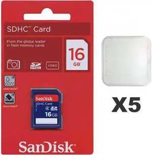 SanDisk 16GB SDHC Class 4  SDSDB-016G-B35 Memory Card Retail (5 Pack) with Plastic Cases