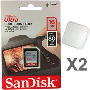 SanDisk 16GB Ultra SDHC Class 10 UHS-I 80MB/s SD Camera Card SDSDUNC-016GB (2 Pack) with Plastic Cases