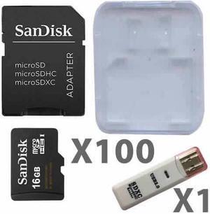 SanDisk 16GB microSDHC Class 4 SDSDQAB-016G Memory Card (100 Pack) with Plastic Cases, SD Adapters and 1 Reader