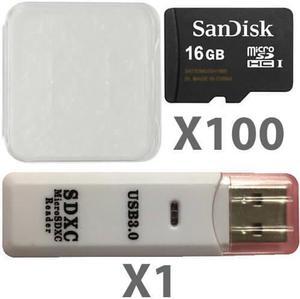 SanDisk 16GB microSDHC Class 4 SDSDQAB-016G Memory Card (100 Pack) with Plastic Cases and 1 Reader