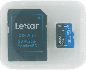 Lexar LSDMI128BBAP633A DCM 128GB 8p MSDXC r95MB/s w45MB/s 633x Class 10 A1 UHS-I U3 V30 Micro Secure Digital Extended Capacity Card w/ Adapter bulk