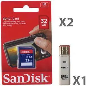 SanDisk Kit of Qty 2 x Sandisk 32GB SDSDB-032G-B35 Card with 1 USB Reader