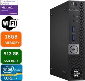 DELL OPTIPLEX 7040 6th Gen Micro Business Desktop Computer, Intel Quad Core i7 6700T up to 3.6GHz, 16G DDR4, 512G SSD, WiFi,HDMI, DP, Win 10 64-Bit Supports EN/ES/FR(CI5)(Renewed)