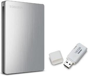 Toshiba Canvio Slim II 1.0 TB Portable Hard Drive with Bonus 16GB USB Flash Drive - Brushed Aluminum (51173)