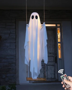 MERKYO Halloween Decorations Outdoor - 5 FT Large Hanging Swing Ghost Halloween Decor with String Lights, Spooky Cute Ghosts Decorations for Front Porch Yard Tree MERKYO Halloween Decorations Outdoor - 5 FT Large Hanging Swing Ghost Halloween Decor with String Lights, Spooky Cute Ghosts Decorations for Front Porch Yard Tree