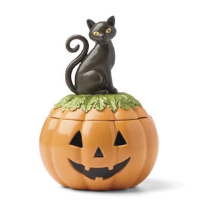 Lenox Haunted Halloween Gothic Candy Jar | porcelain, 26oz storage, hand wash only | black cat and pumpkin design | gothic halloween kitchen decor Lenox Haunted Halloween Gothic Candy Jar | porcelain, 26oz storage, hand wash only | black cat and pumpkin design | gothic halloween kitchen decor