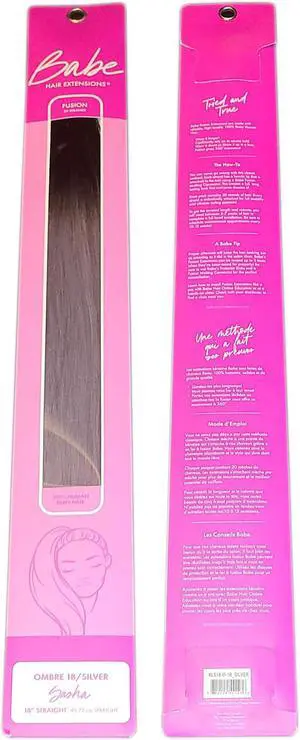 Babe Fusion Extensions 18 Inch Sasha #Ombre 1B Silver 20 Pieces 100% Human Remy Hair