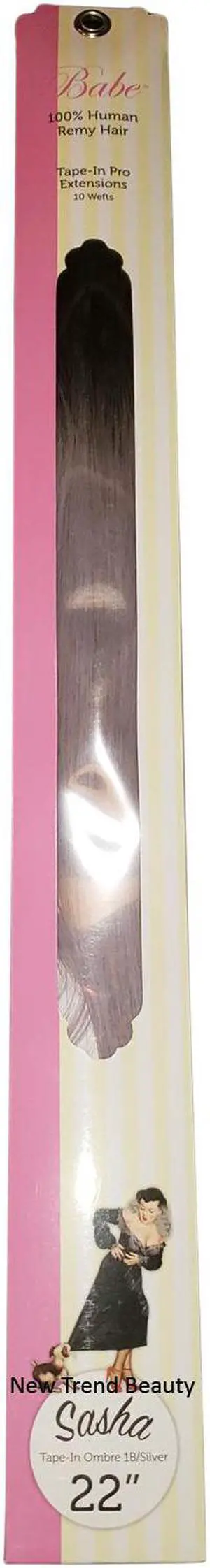 Babe Tape-In Pro Extensions 22 Inch Sasha #Ombre 1B-Silver 10 Wefts 100% Human Remy Hair
