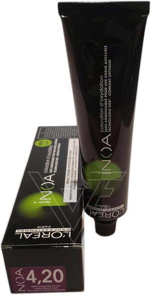 Loreal Professionnel Paris Inoa 4.20 Extra Burgundy Brown ODS2 Ammonia-Free Permanent Haircolor European=4.20/4VN 2oz 60g