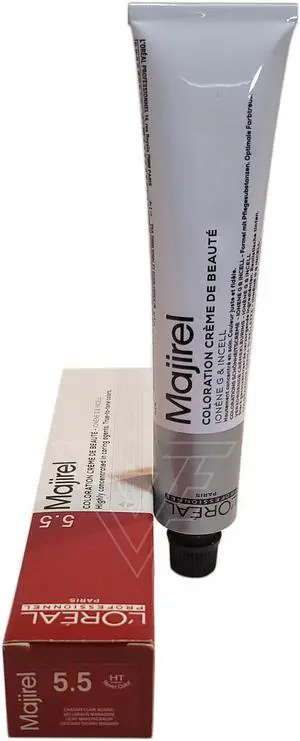 Loreal Professionnel Paris Majirel 5.5 Light Mahogany Brown Ionene G Incell Permanent Hair Color European=5.5/5Rv 1.7oz 50ml